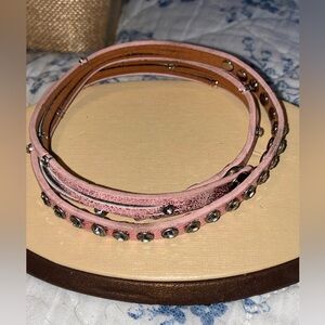 Pink Studded Leather Wrap Bracelet